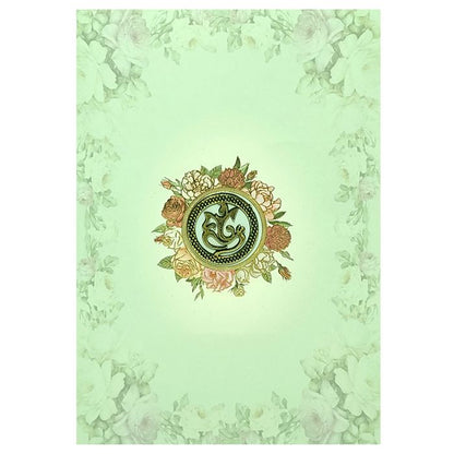 Pastel Green Floral Offset Wedding Card With Ganesha Sticker-KNCP253G