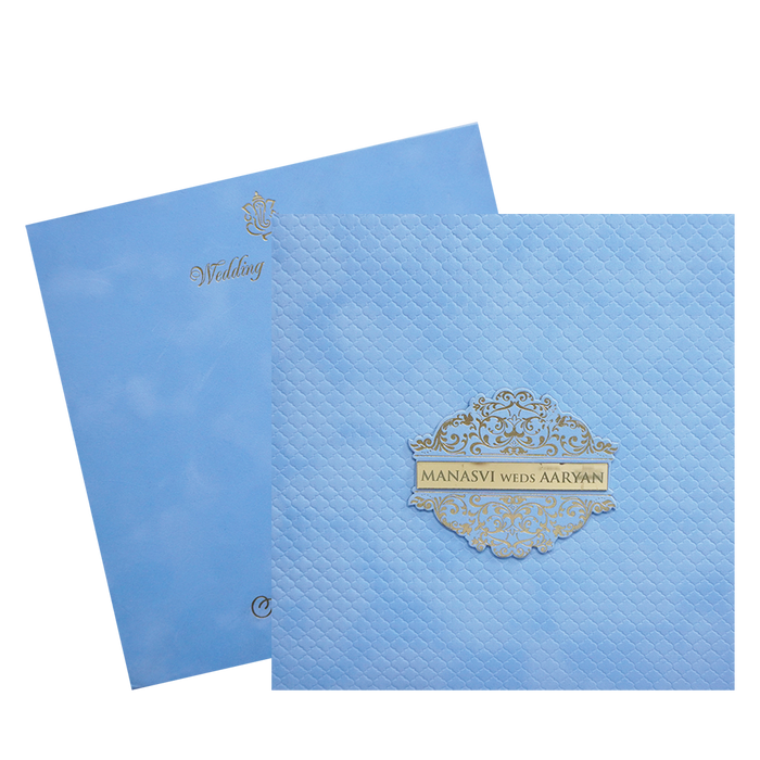 Light Blue Velvet Padded Invitation Card