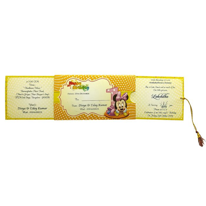 Mustard Yellow Mini Mouse 1st Birthday Slide Invitation Card