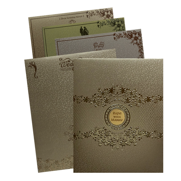 Metallic Gold Embossed Padded Wedding Invitation