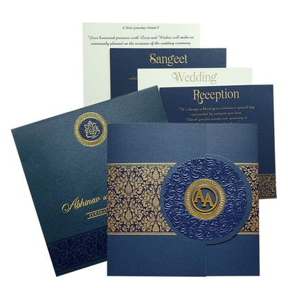 Blue Floral Door Wedding Card Design