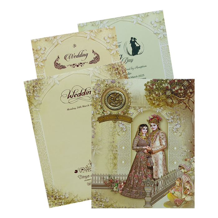 Cream Royal Bride Groom Padded Invitation Card
