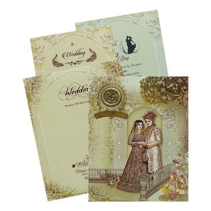 Cream Royal Bride Groom Padded Invitation Card