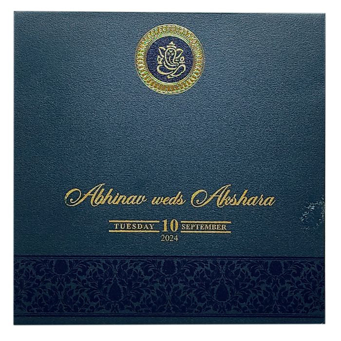 Blue Floral Door Wedding Card Design