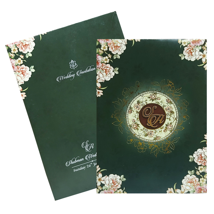 Green Floral Box Wedding Card