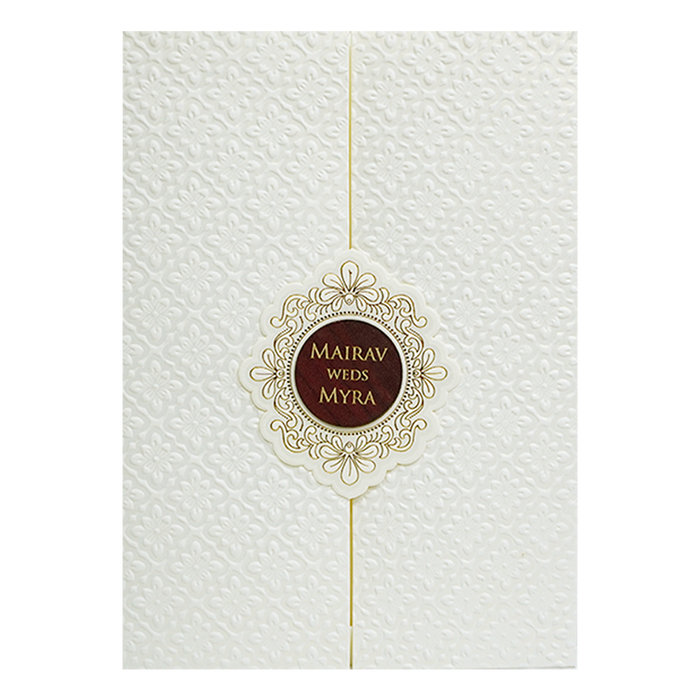 White Pattern Door Wedding Card Design