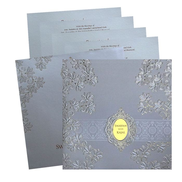 Silver Embossed Wedding Card