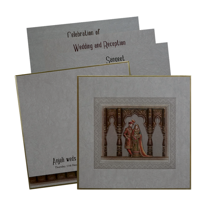 Grey Golden Premium Embossed Wedding Invitation