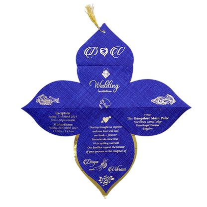 Blue Designer Coconut Shape Wedding Card Design-KNF9100B