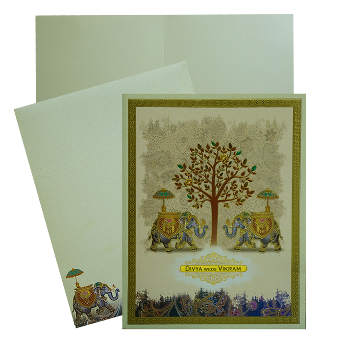 Beige Traditional Wedding Card