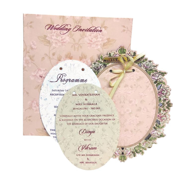 Cream Floral Laser Cut Invitation Card-KNKA8061