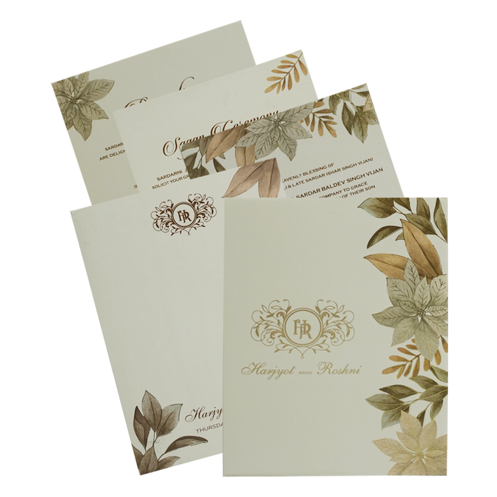 Cream Floral Padded Invitation Card