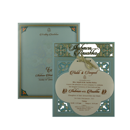 Blue Laser Cut MDF Wedding Cards