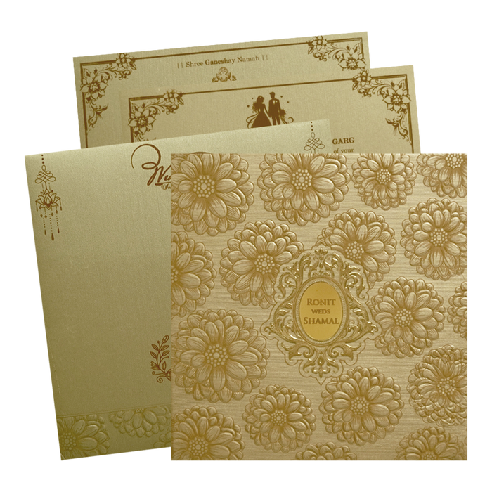Golden Padded Embossed Nameplate Invitation