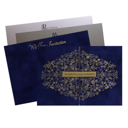 Royal Blue Velvet Padded Wedding Card