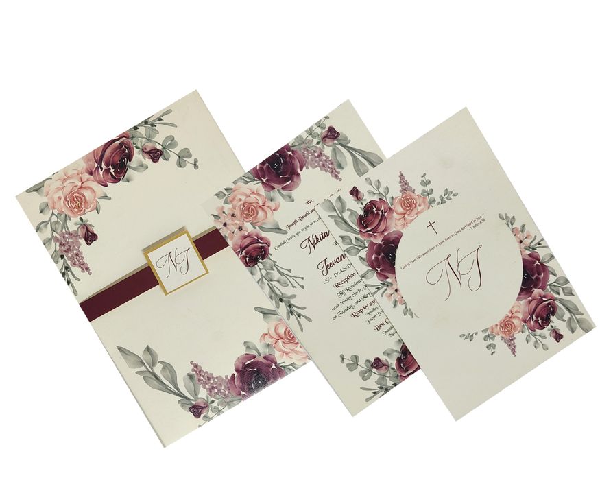 Cream Exclusive Floral Invitation Card With Wedding Logo-KNKYP005