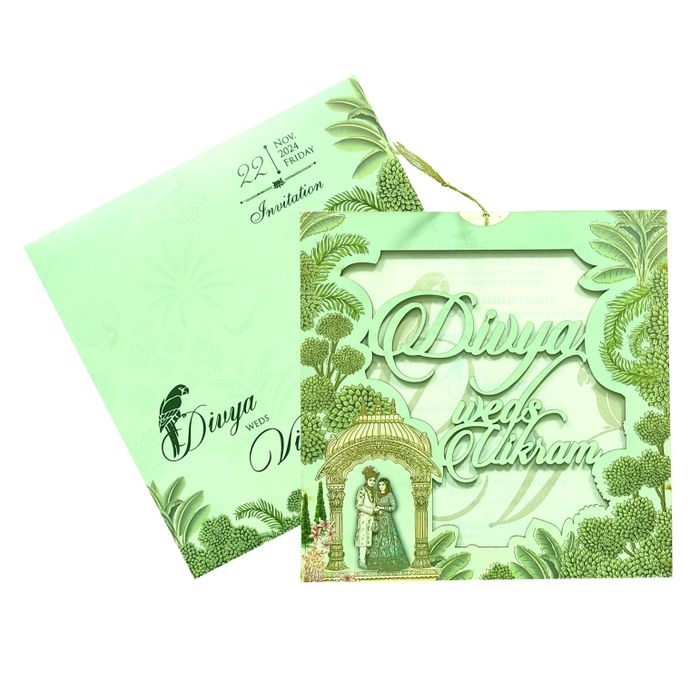 Green Traditional Laser Cut Invitation Card