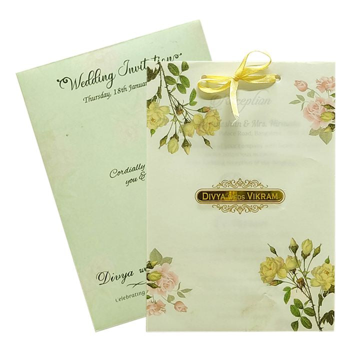 Green Floral Nameplate Invitation Card