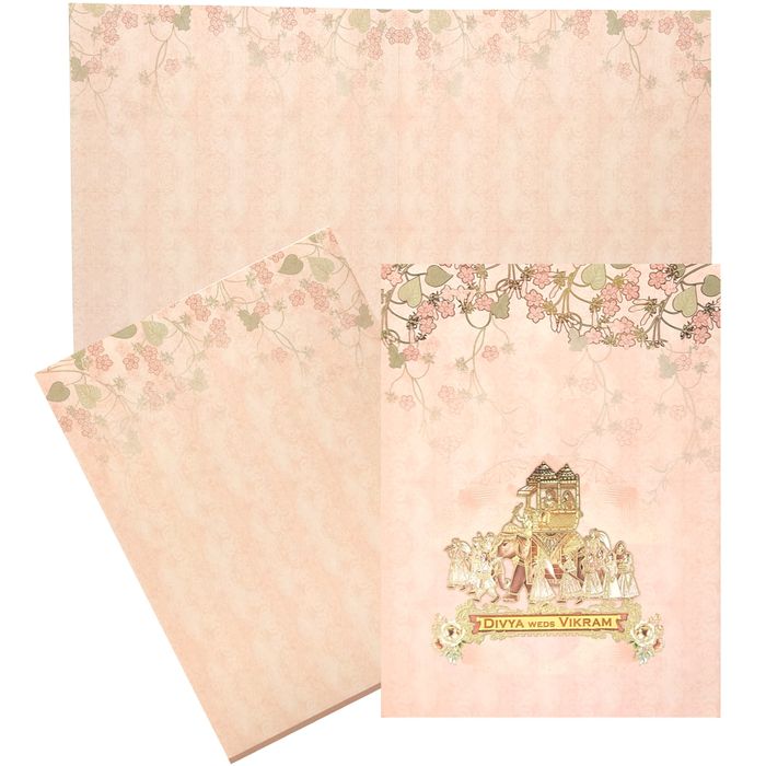 Pink Classic Floral Design With Elephant and Bride Groom Card-KNKC4054