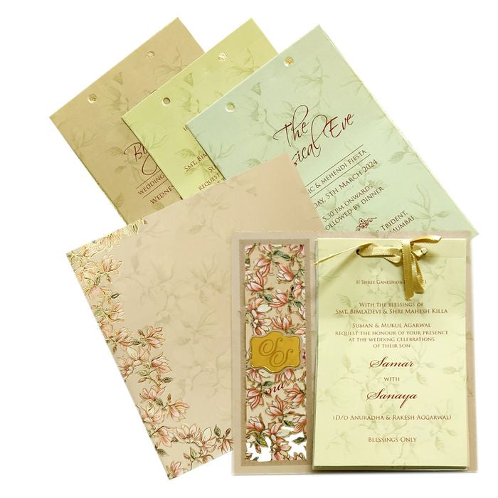 Pink Floral Laser Cut MDF Invitation Card