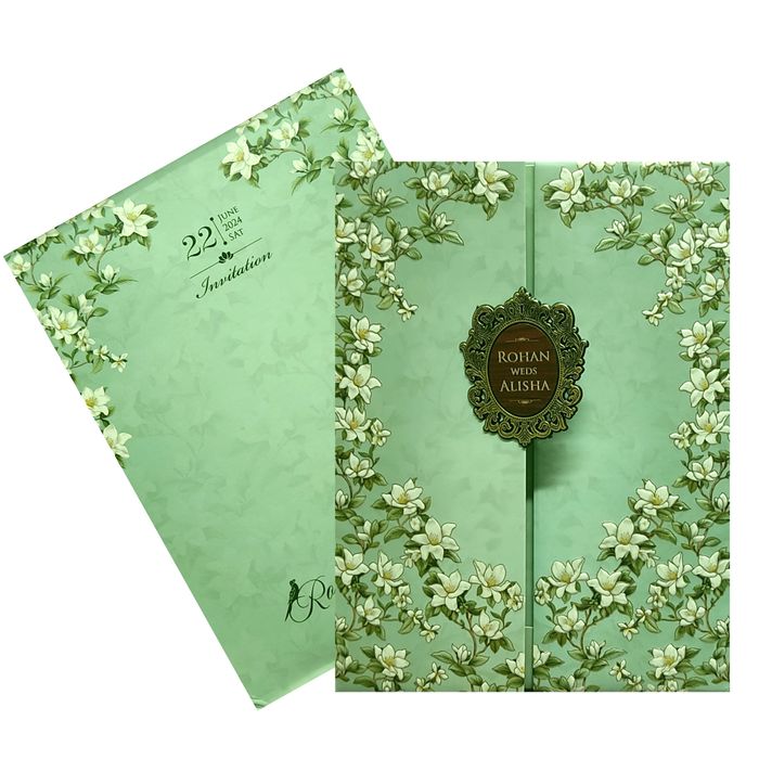 Green Floral Door Padded Invitation Card