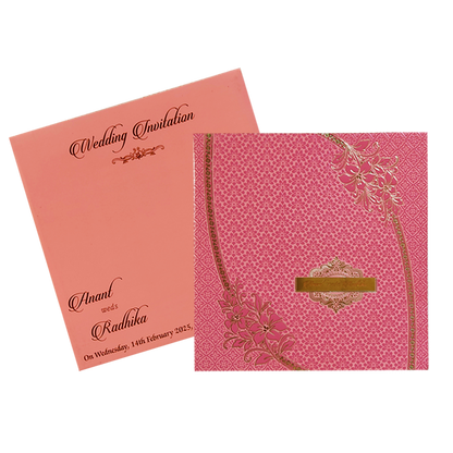 Pink Floral Nameplate Wedding Card Design