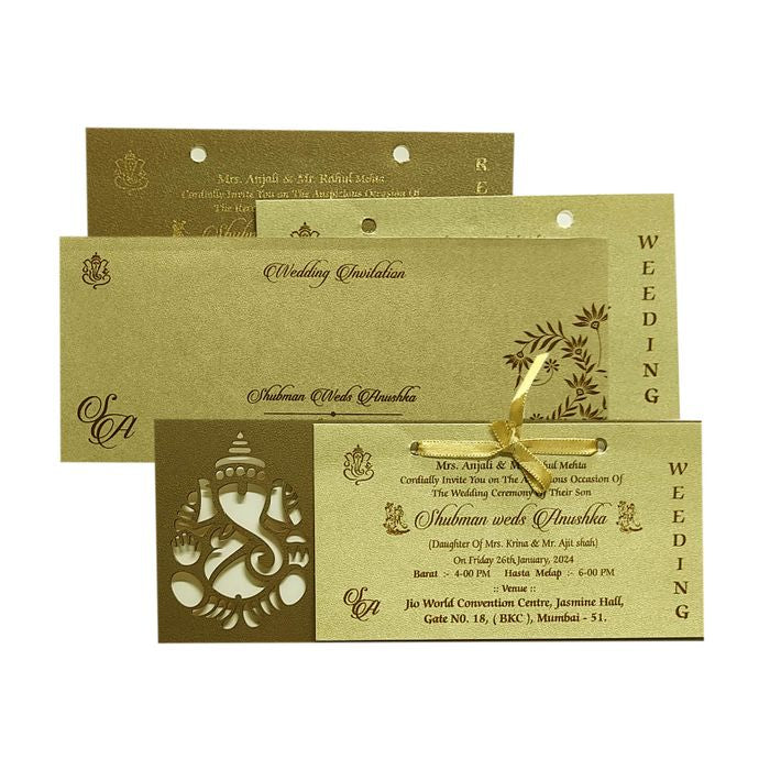 Brown Gold Ganesha Hindu Wedding Invitation Card