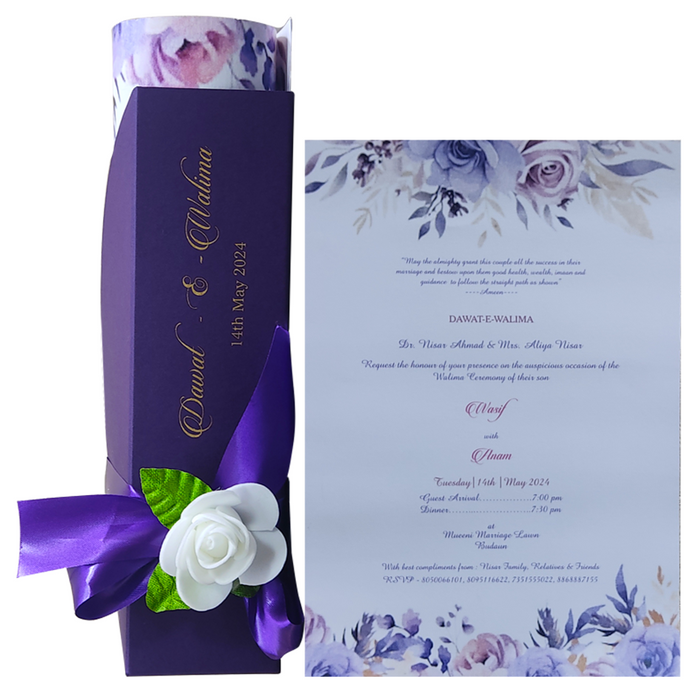 Violet Floral Scroll Invitation Card