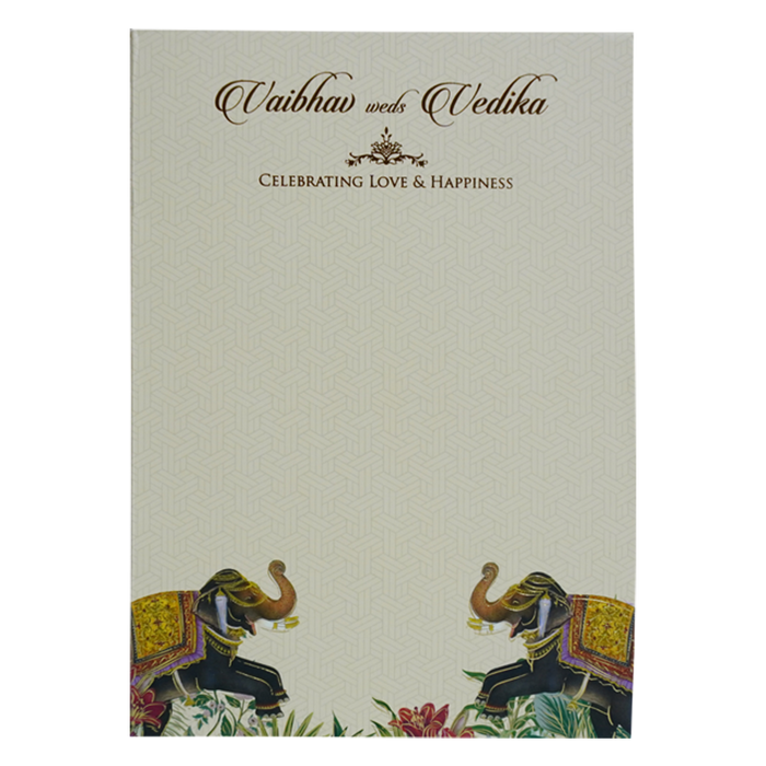 Cream Elephant and arch Padded Wedding Card