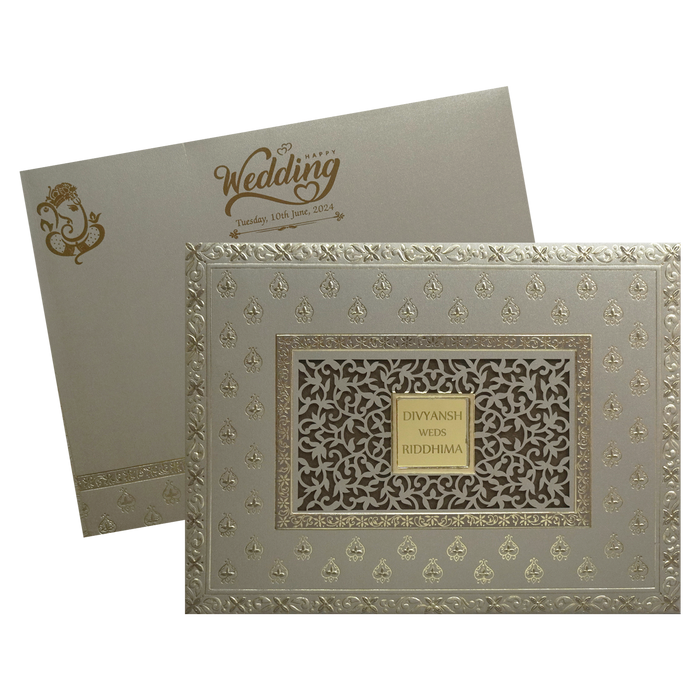 Metallic Brown Pattern Padded Wedding Card
