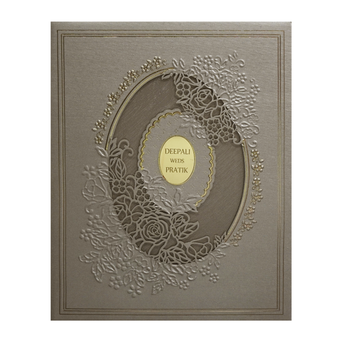 Ash Grey Laser Cut Padded Wedding Card