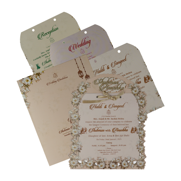 Cream Floral Laser Cut MDF Invitation Card