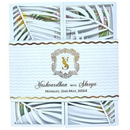 Sky Blue Premium Invitation In Floral Laser Cut Design-KNKYP002