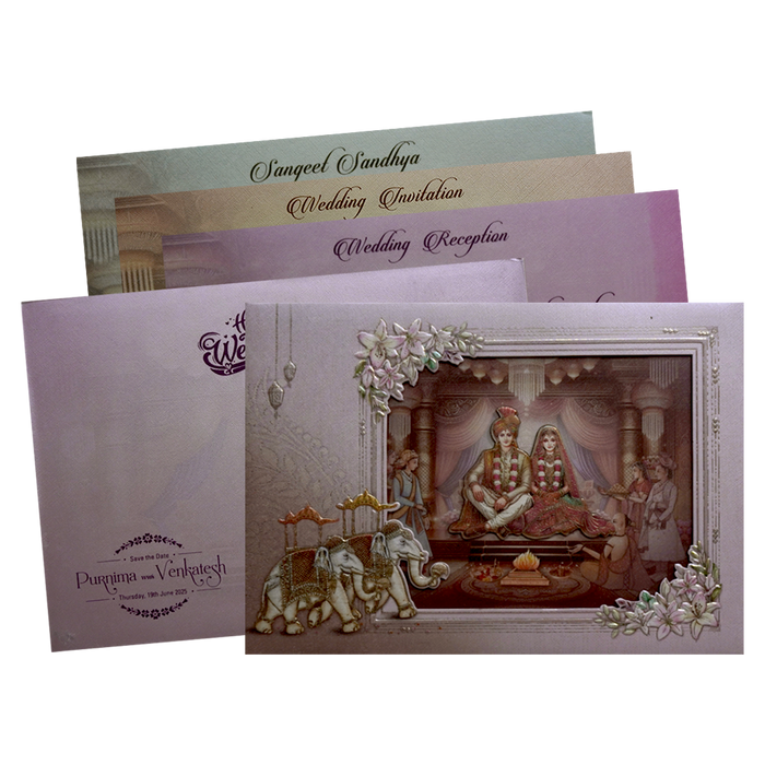 Creamy Pink Bride Groom Padded Invitation Card
