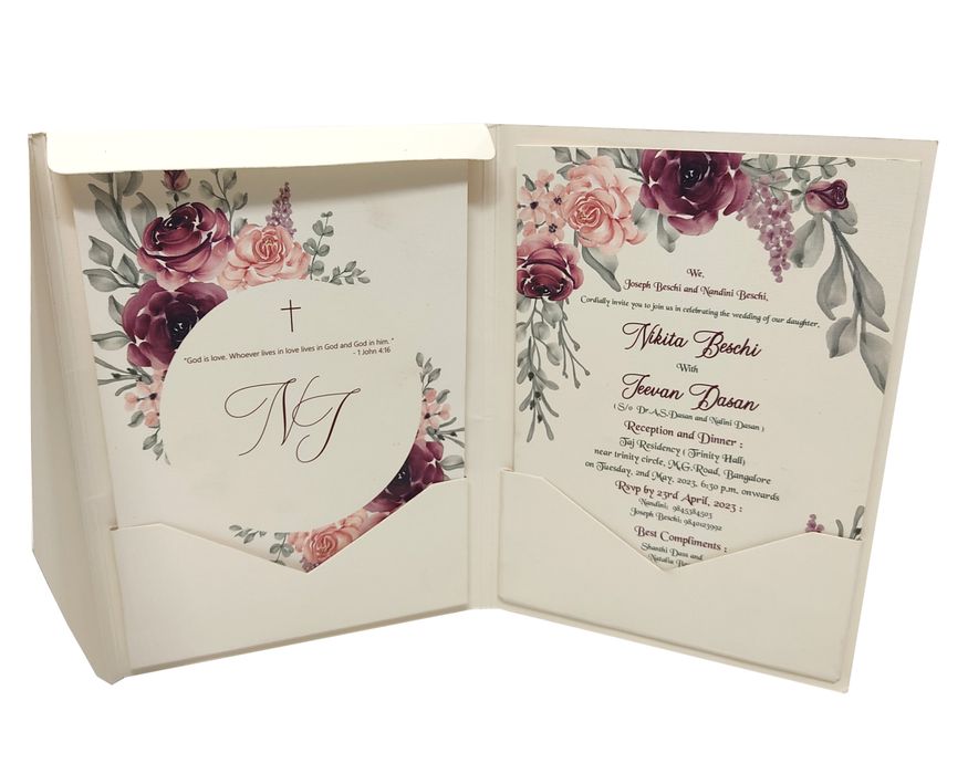 Cream Exclusive Floral Invitation Card With Wedding Logo-KNKYP005