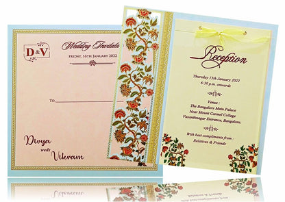 Pretty Red Flower Design Sky Blue Invitation Card - KNKA8053