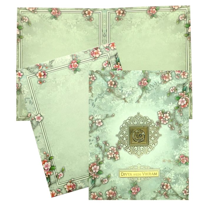 Green Floral Nameplate Invitation Card