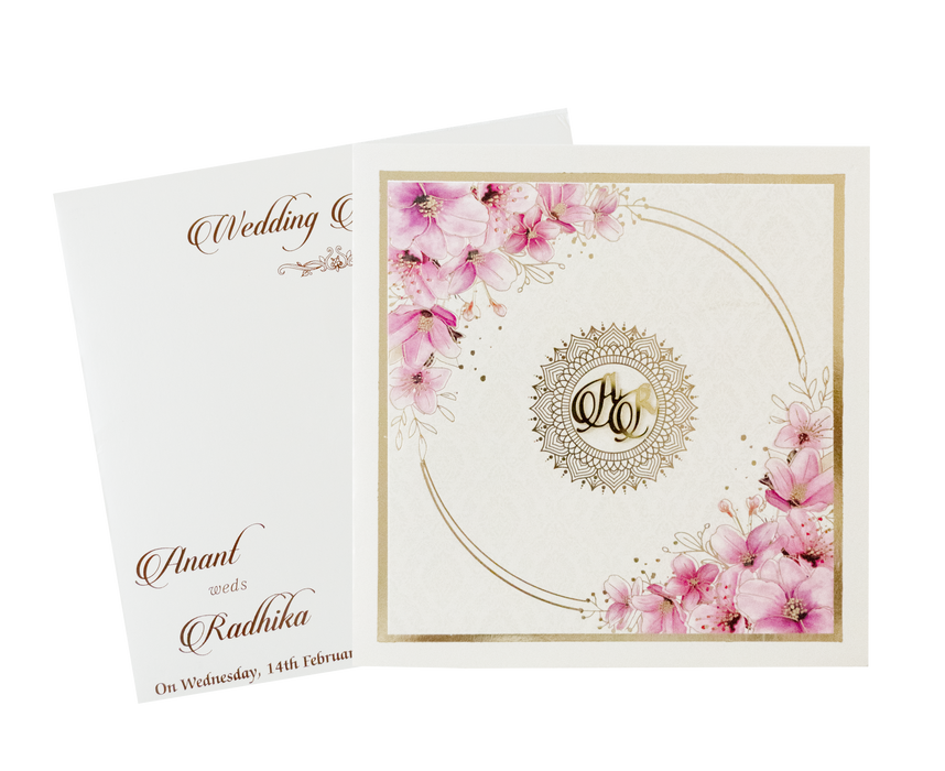 White Bordered Floral Acrylic Initial Wedding Card