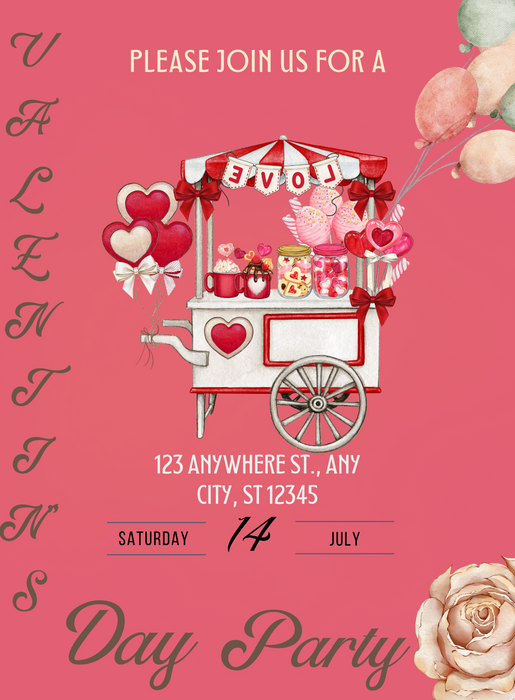 Candy Cart Valentines Day Invitation