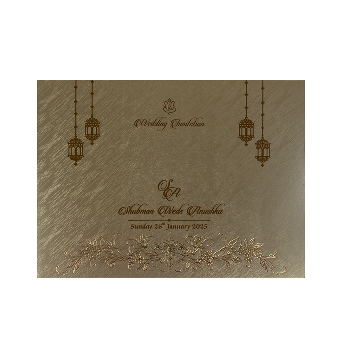 Metallic Olive Green Nameplate Padded Wedding Card