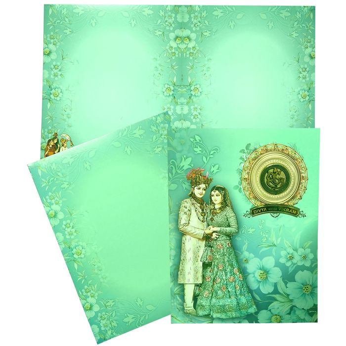 Green Bride And Groom Wedding Card-KNKJ1105