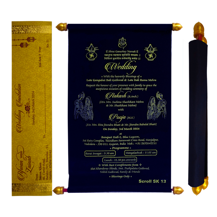 Dark Navy Blue Velvet Scroll Card