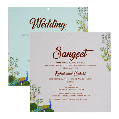 Cream Peacock Elephant MDF Invitation Card