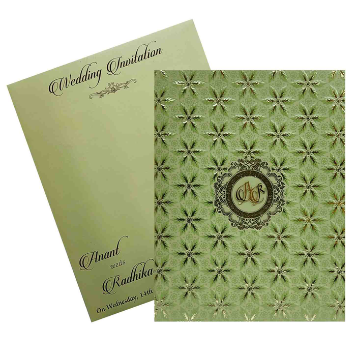 Olive Green Floral Hindu Wedding Invitation