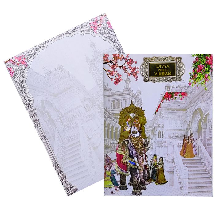 Lavender Elephant Dholi Invitation Card
