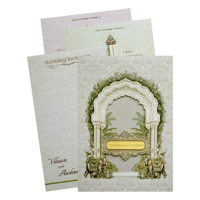 Light Green Elephant Padded Invitation Card