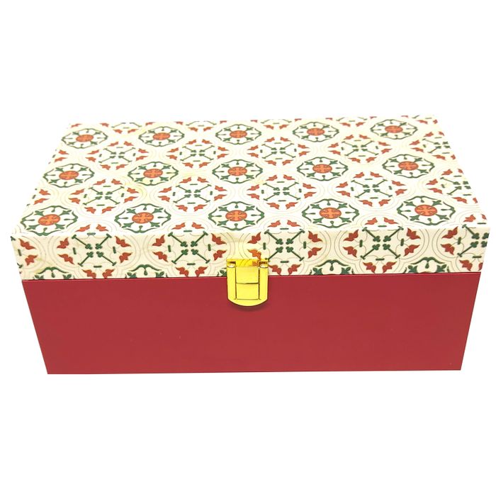 Red Traditional Floral Box Invitation-KBX0105