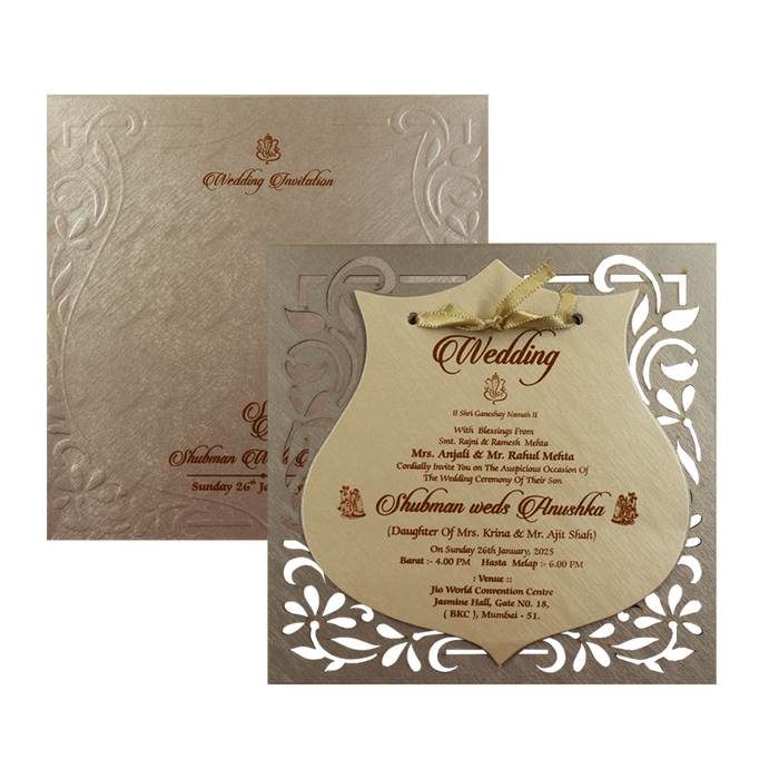 Brown MDF Laser Cut Wedding Card