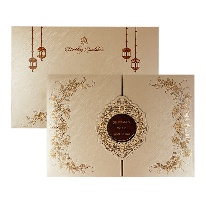 Ivory Padded Door Type Wedding Card