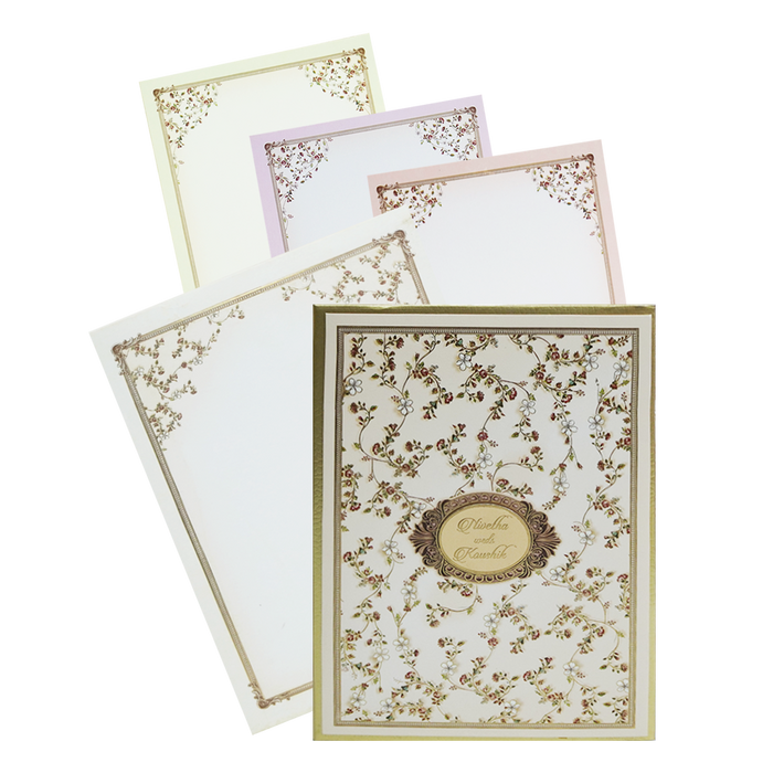 Cream Gold Floral Padded Wedding Card
